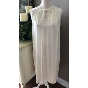 Vintage Pale Yellow Babydoll Nightie Lace Embroidery Sleeveless Women's Size L